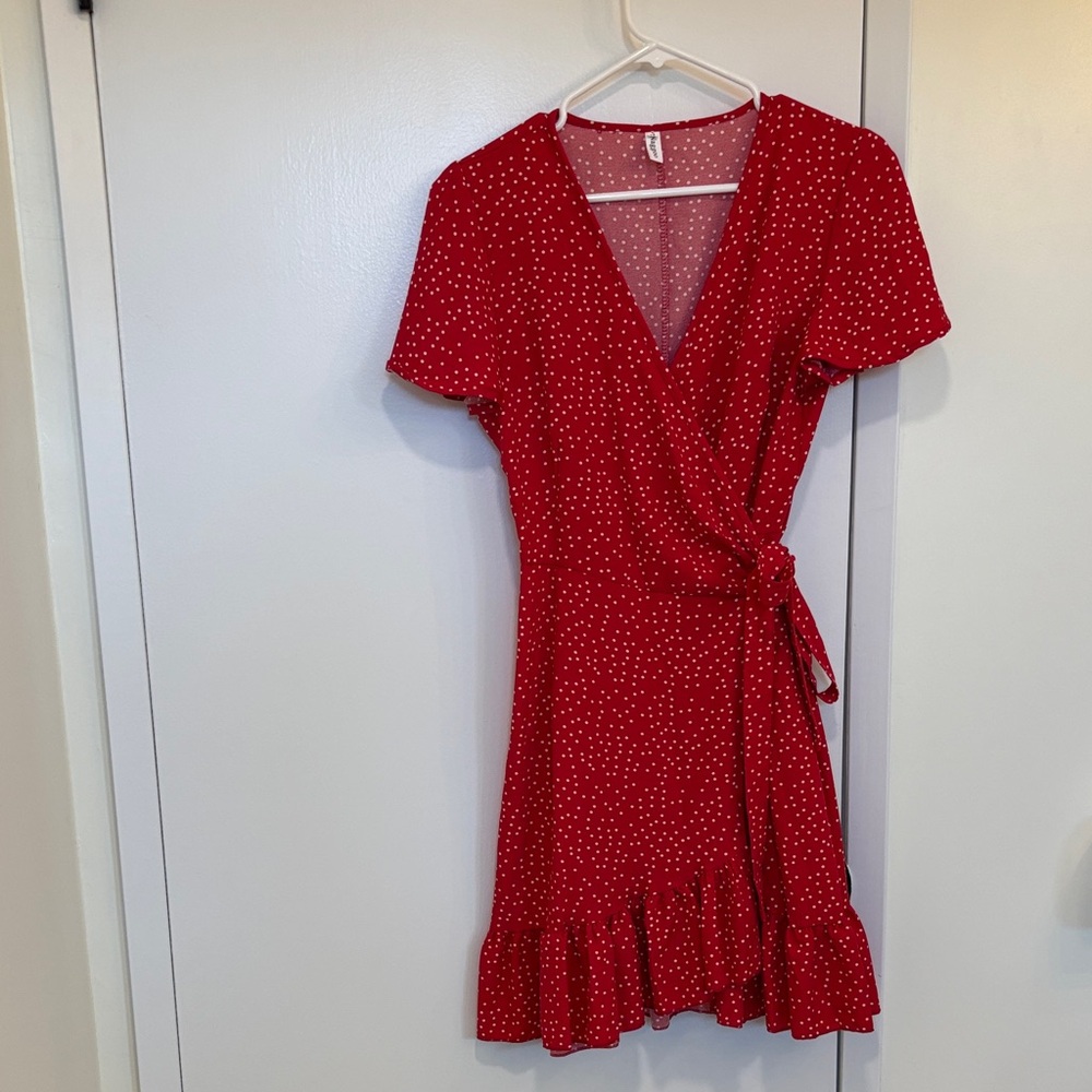 Chic Red Polka Dot Wrap Dress